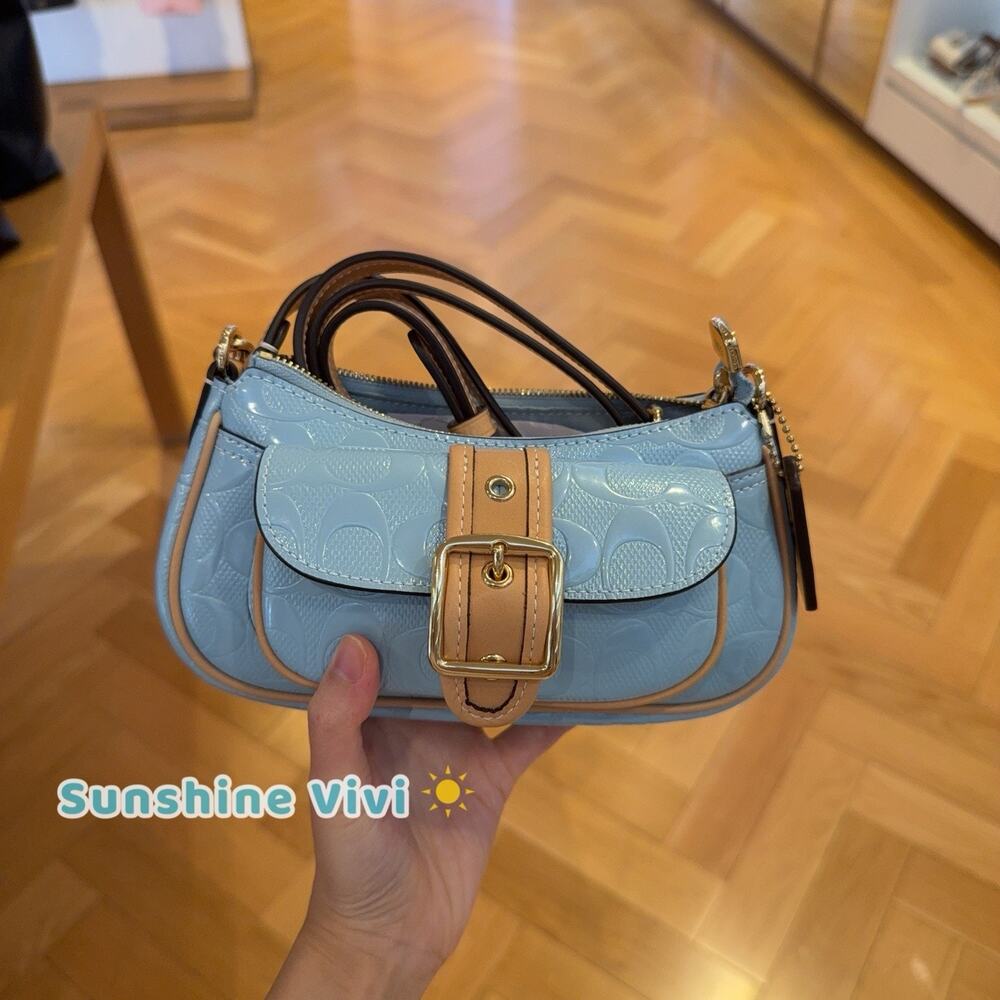 NWT COACH Ashton Mini Shoulder Bag In Signature Leather Gold/Light Blue CEN11